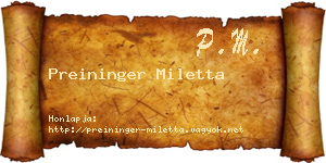 Preininger Miletta névjegykártya